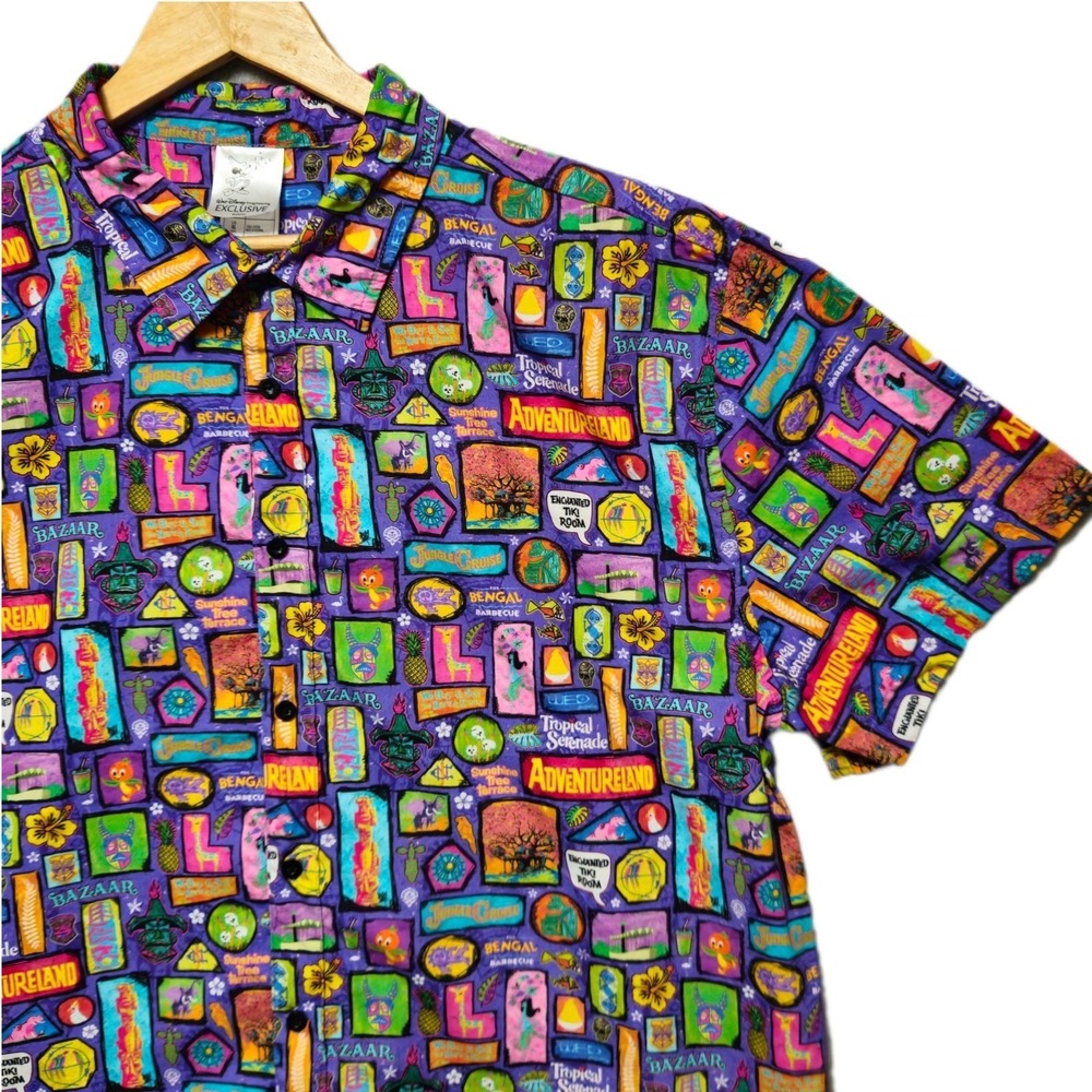 DISNEY IMAGINEERING Adventureland Button Up Mens XL Purple‎ All Over Print D23